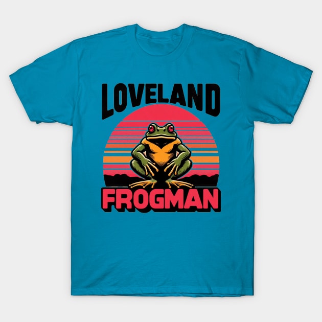 Loveland Frogman Retro Sunset Design T-Shirt by TeeTrendz